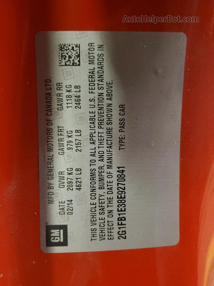 2014 Chevrolet Camaro Lt Red vin: 2G1FB1E38E9270841