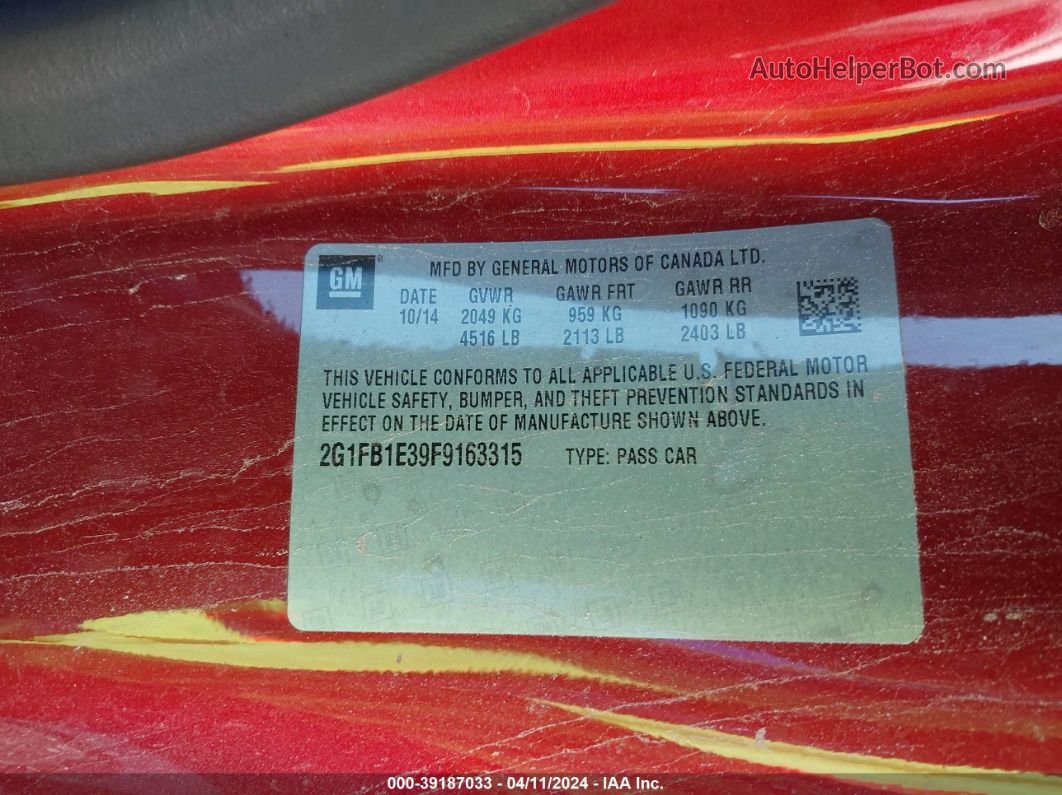 2015 Chevrolet Camaro 2ls Red vin: 2G1FB1E39F9163315