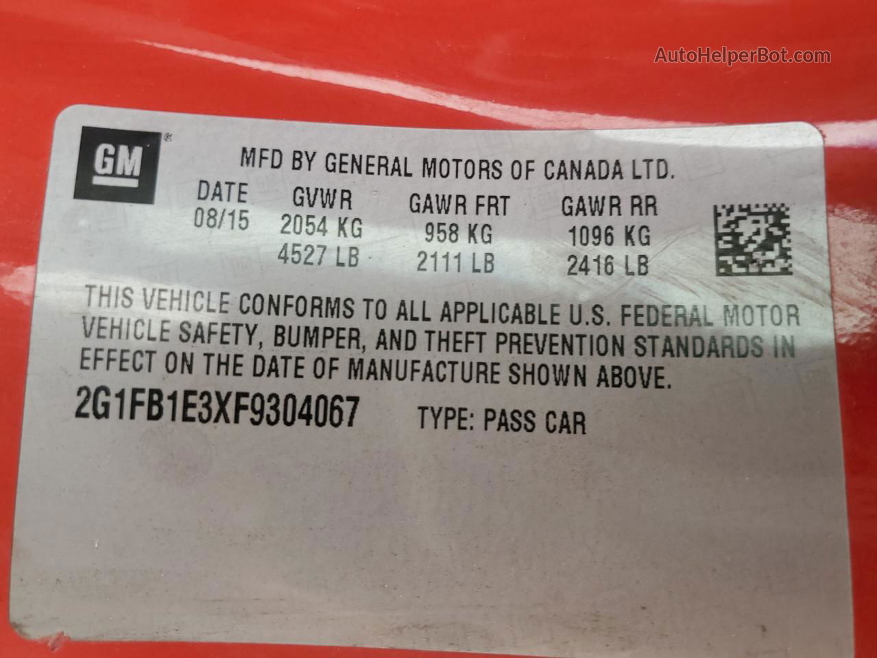 2015 Chevrolet Camaro Ls Red vin: 2G1FB1E3XF9304067