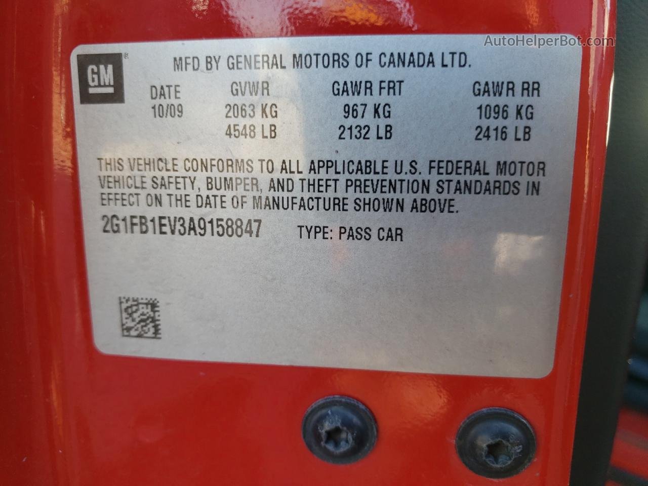 2010 Chevrolet Camaro Lt Red vin: 2G1FB1EV3A9158847