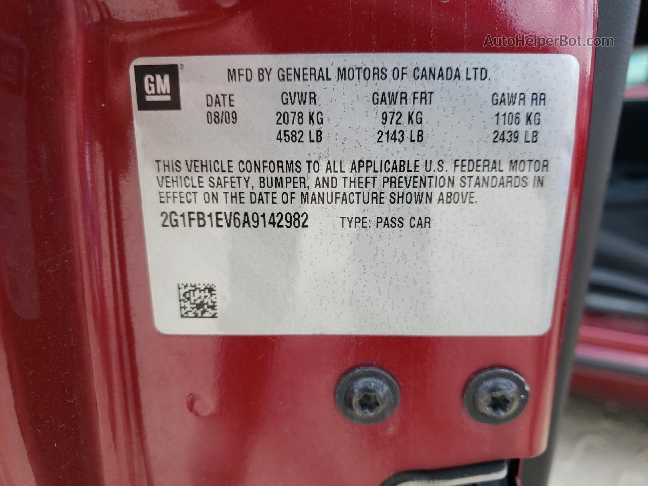 2010 Chevrolet Camaro Lt Red vin: 2G1FB1EV6A9142982