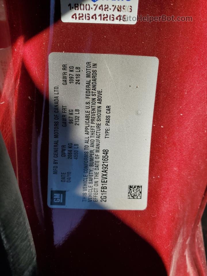 2010 Chevrolet Camaro Lt Red vin: 2G1FB1EVXA9216548