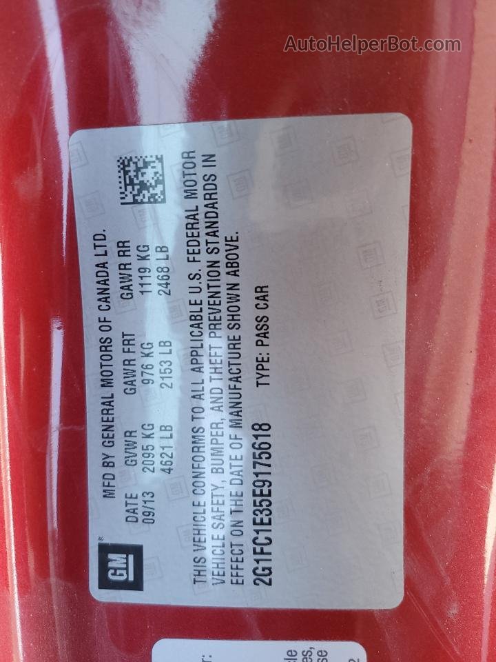 2014 Chevrolet Camaro Lt Red vin: 2G1FC1E35E9175618