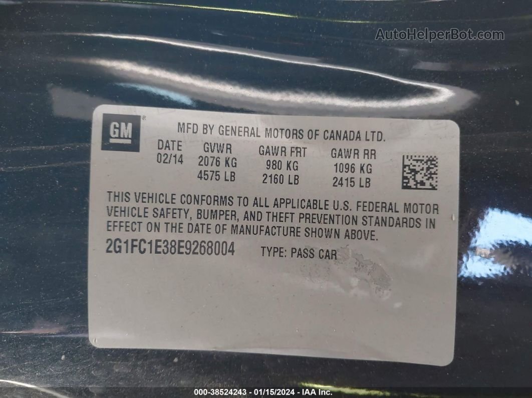 2014 Chevrolet Camaro 2lt Black vin: 2G1FC1E38E9268004