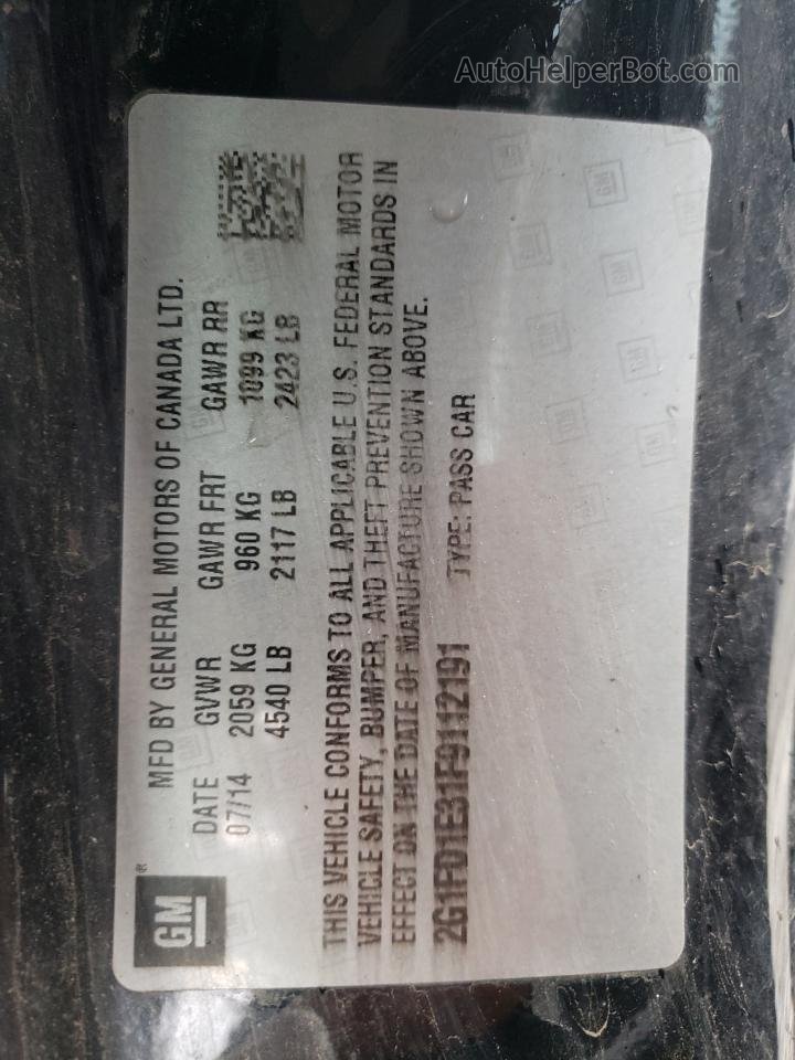2015 Chevrolet Camaro Lt Black vin: 2G1FD1E31F9112191