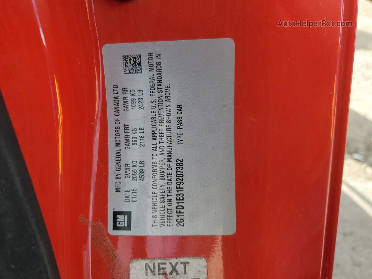 2015 Chevrolet Camaro Lt Red vin: 2G1FD1E31F9207382