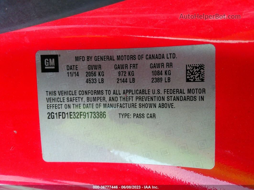 2015 Chevrolet Camaro Lt Red vin: 2G1FD1E32F9173386
