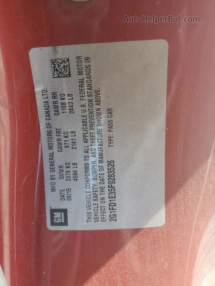 2015 Chevrolet Camaro Lt Red vin: 2G1FD1E35F9283526