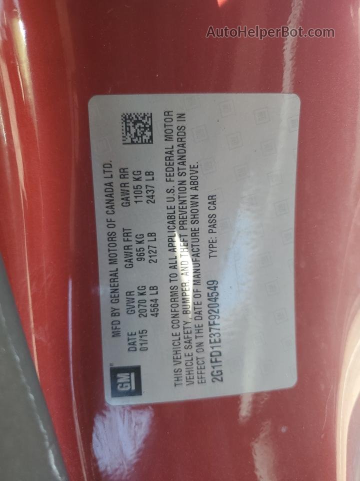 2015 Chevrolet Camaro Lt Red vin: 2G1FD1E37F9204549
