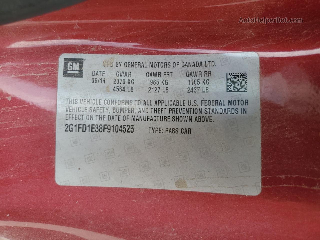 2015 Chevrolet Camaro Lt Red vin: 2G1FD1E38F9104525