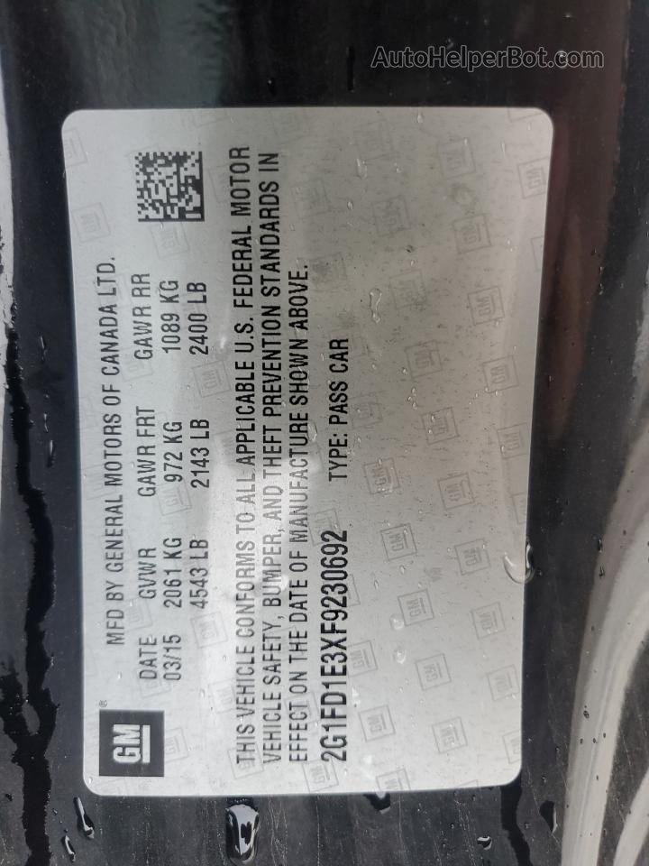 2015 Chevrolet Camaro Lt Black vin: 2G1FD1E3XF9230692