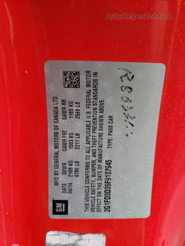 2015 Chevrolet Camaro Lt Red vin: 2G1FD3D35F9107945