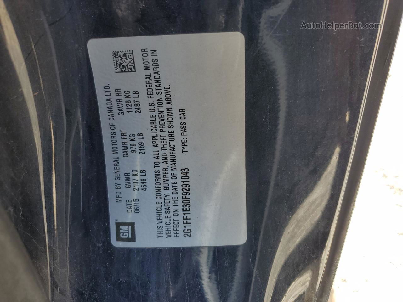 2015 Chevrolet Camaro Lt Blue vin: 2G1FF1E30F9291043