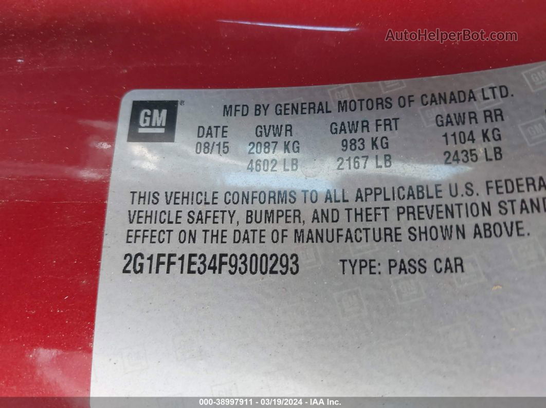 2015 Chevrolet Camaro 2lt Red vin: 2G1FF1E34F9300293