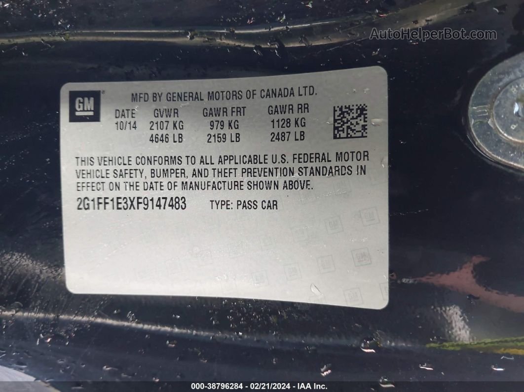 2015 Chevrolet Camaro 2lt Black vin: 2G1FF1E3XF9147483