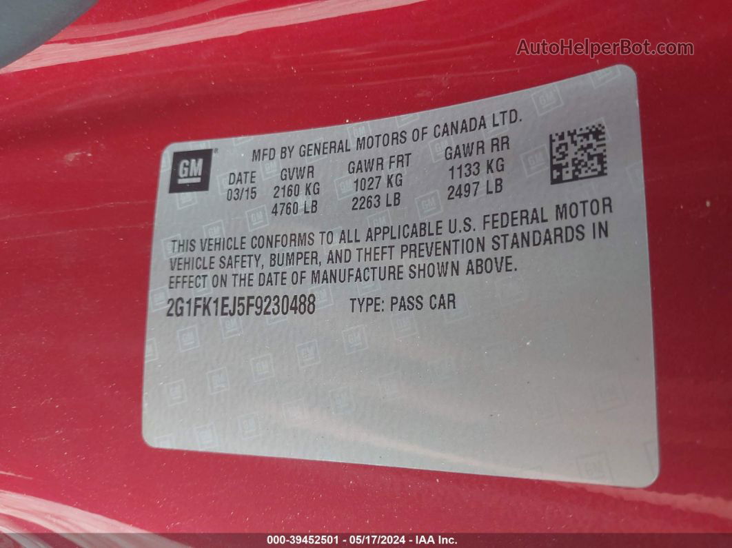 2015 Chevrolet Camaro 2ss Red vin: 2G1FK1EJ5F9230488