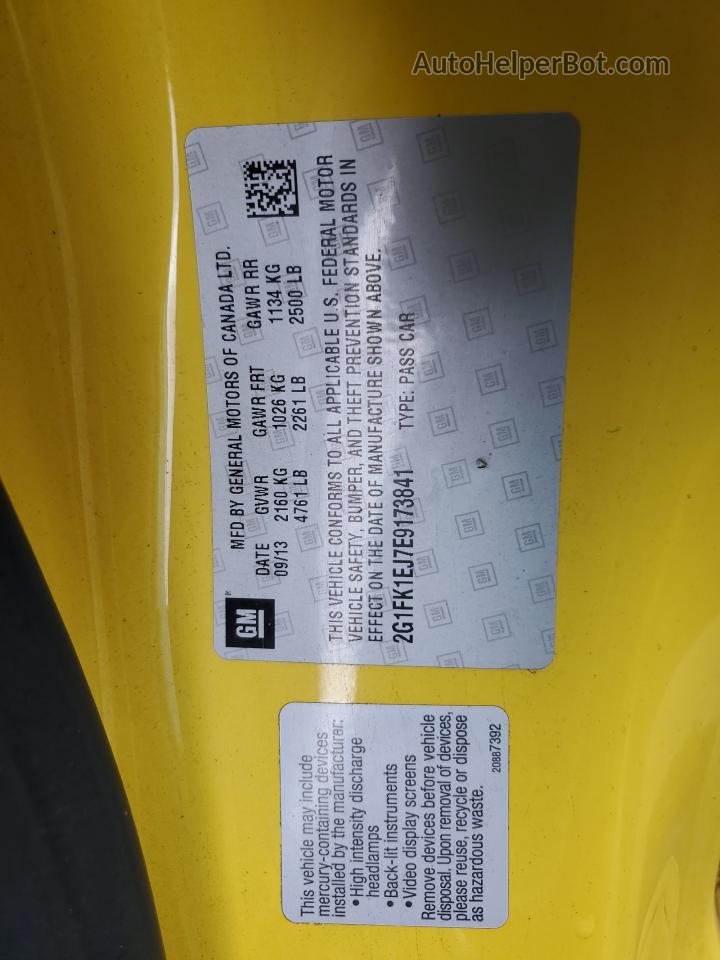 2014 Chevrolet Camaro 2ss Желтый vin: 2G1FK1EJ7E9173841