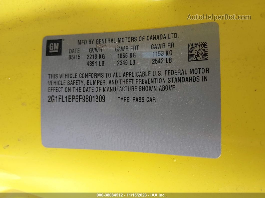 2015 Chevrolet Camaro Zl1 Yellow vin: 2G1FL1EP6F9801309