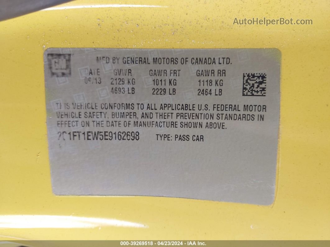 2014 Chevrolet Camaro 2ss Желтый vin: 2G1FT1EW5E9162698