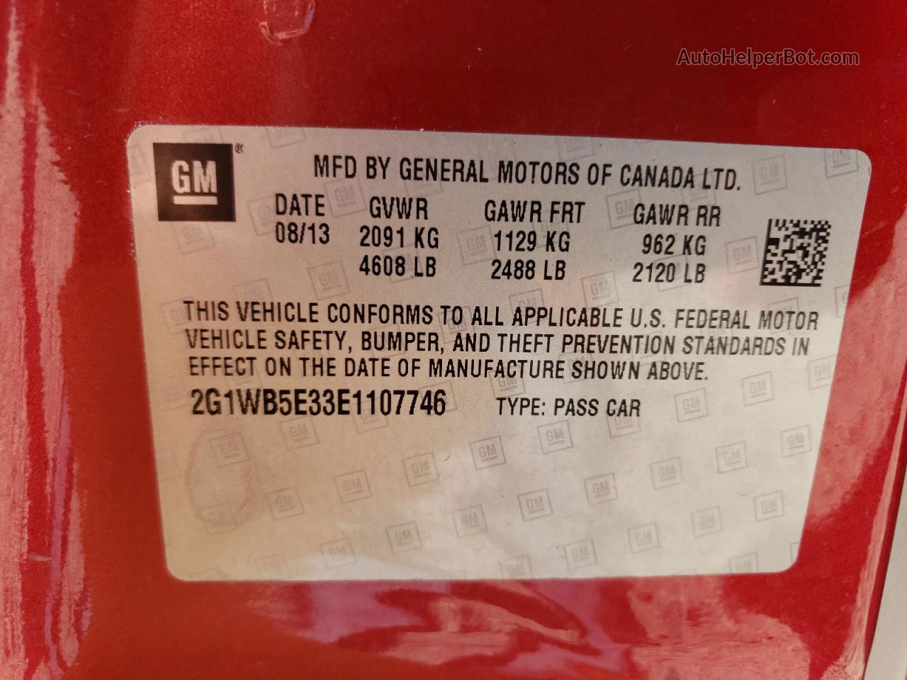 2014 Chevrolet Impala Limited Lt Красный vin: 2G1WB5E33E1107746