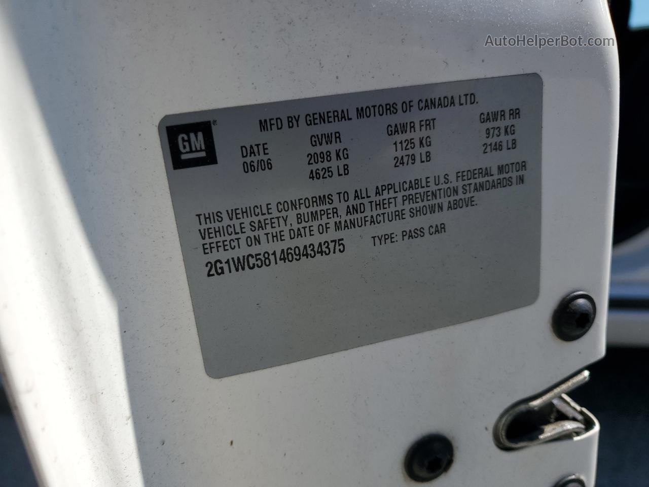 2006 Chevrolet Impala Lt White vin: 2G1WC581469434375