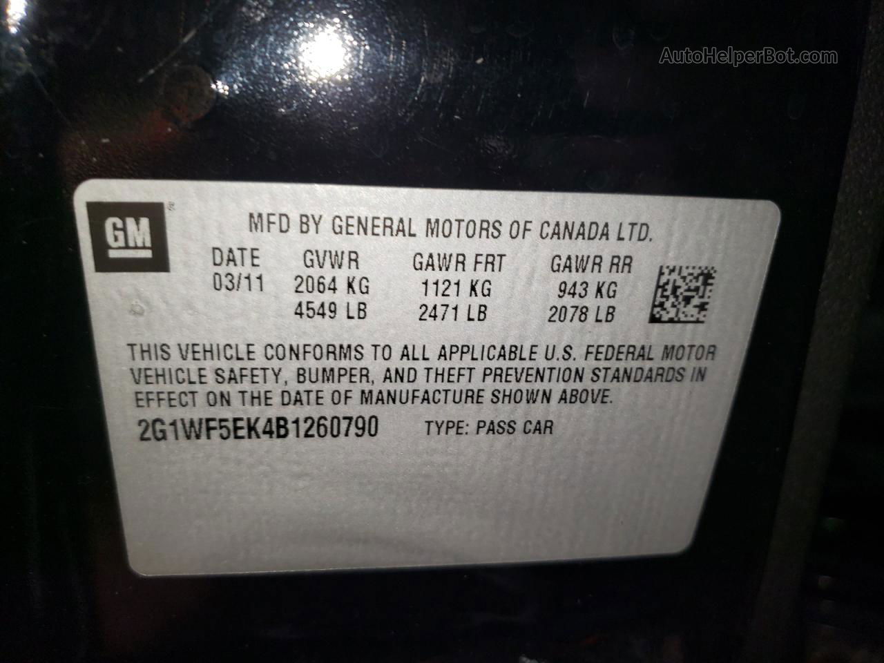 2011 Chevrolet Impala Ls Черный vin: 2G1WF5EK4B1260790