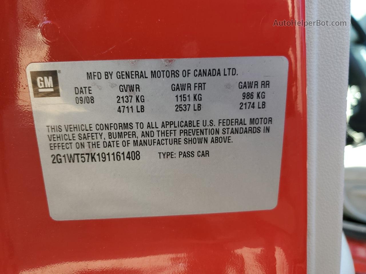 2009 Chevrolet Impala 1lt Red vin: 2G1WT57K191161408