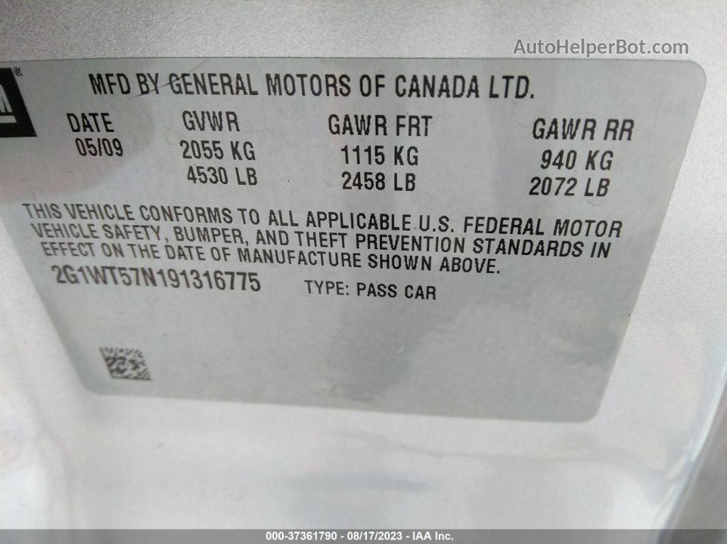 2009 Chevrolet Impala Lt Silver vin: 2G1WT57N191316775