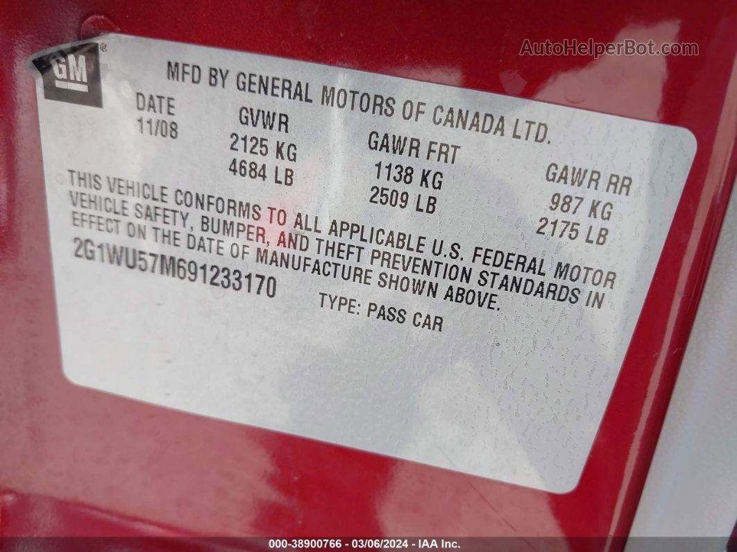 2009 Chevrolet Impala Ltz Red vin: 2G1WU57M691233170