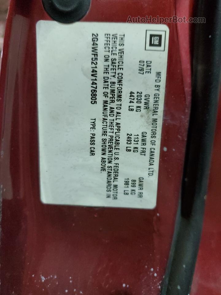 1997 Buick Regal Gs Red vin: 2G4WF5214V1476805