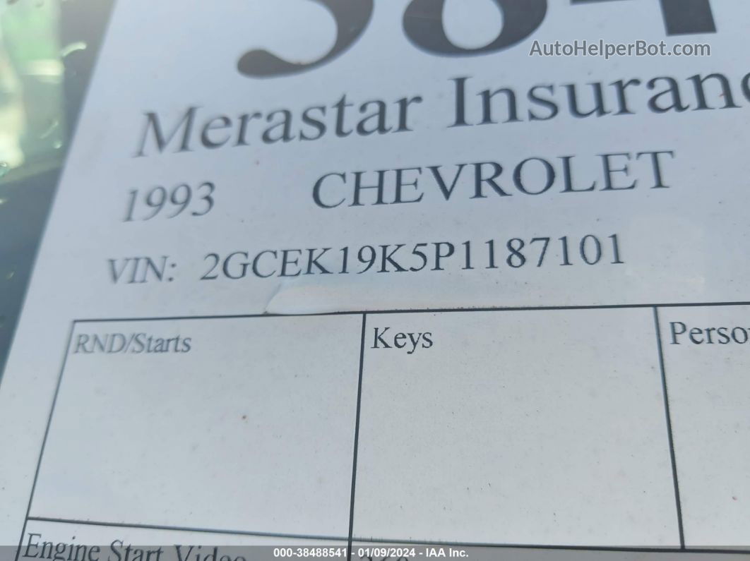 1993 Chevrolet Gmt-400 K1500 Red vin: 2GCEK19K5P1187101