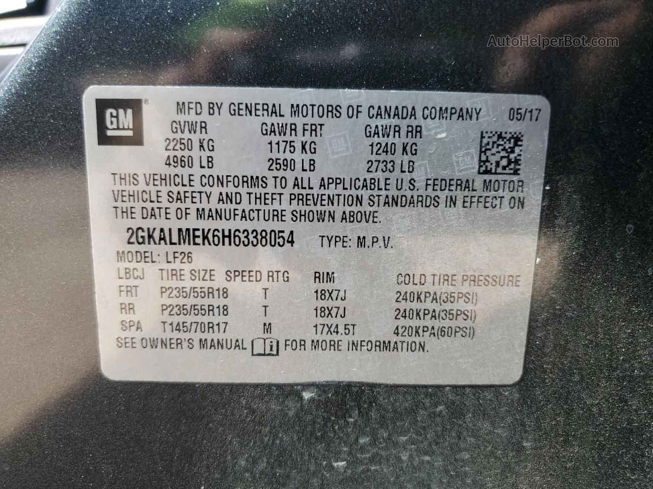 2017 Gmc Terrain Sle Charcoal vin: 2GKALMEK6H6338054