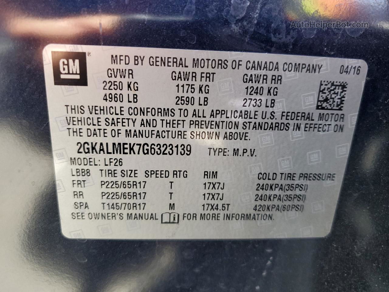 2016 Gmc Terrain Sle Blue vin: 2GKALMEK7G6323139