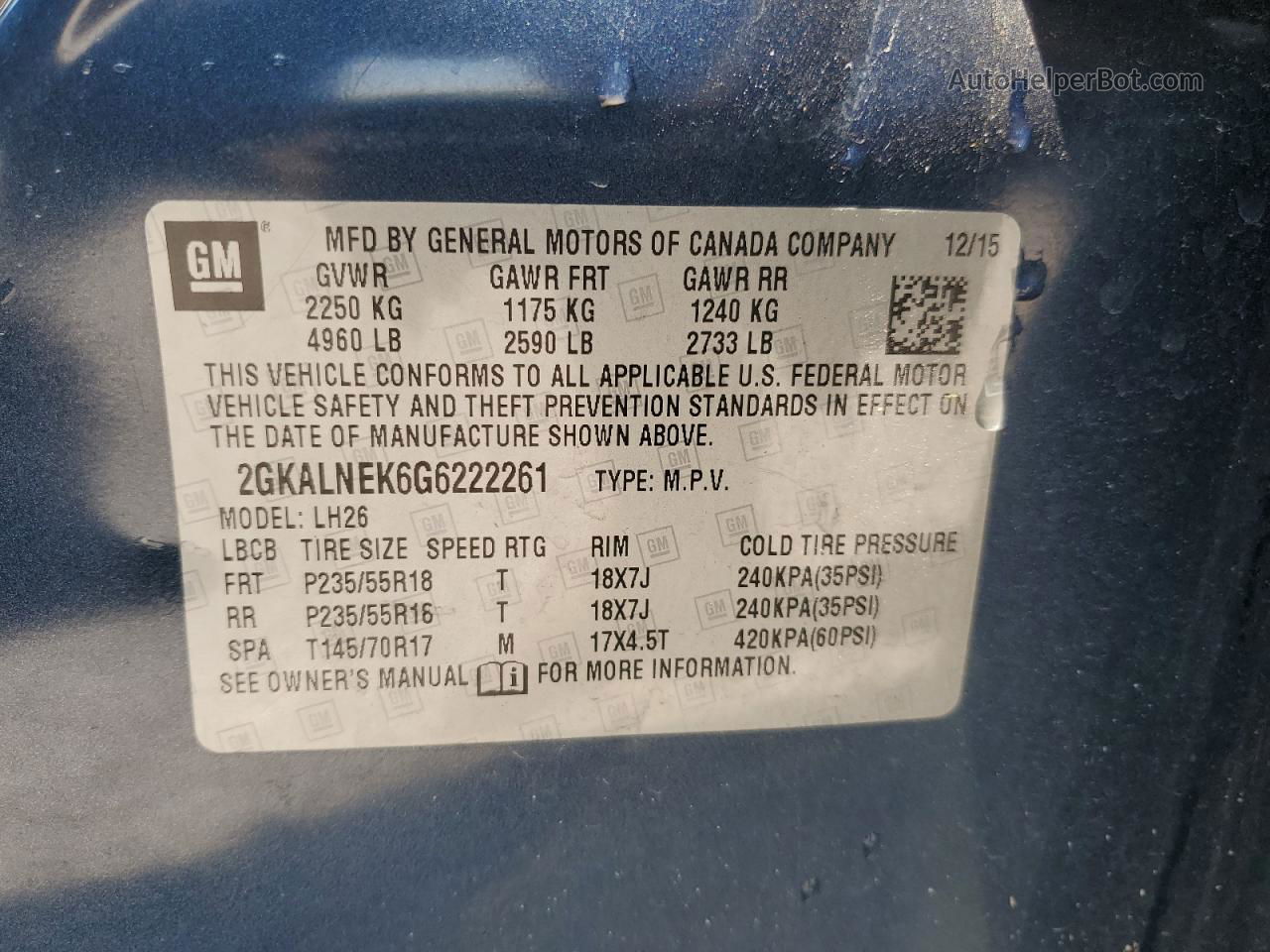 2016 Gmc Terrain Sle Синий vin: 2GKALNEK6G6222261