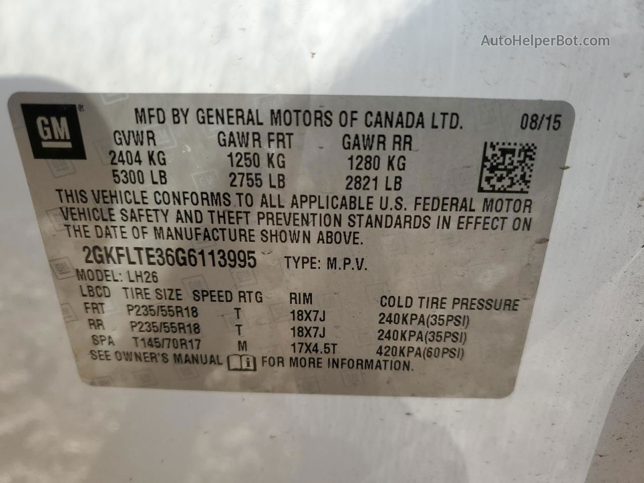 2016 Gmc Terrain Sle Белый vin: 2GKFLTE36G6113995