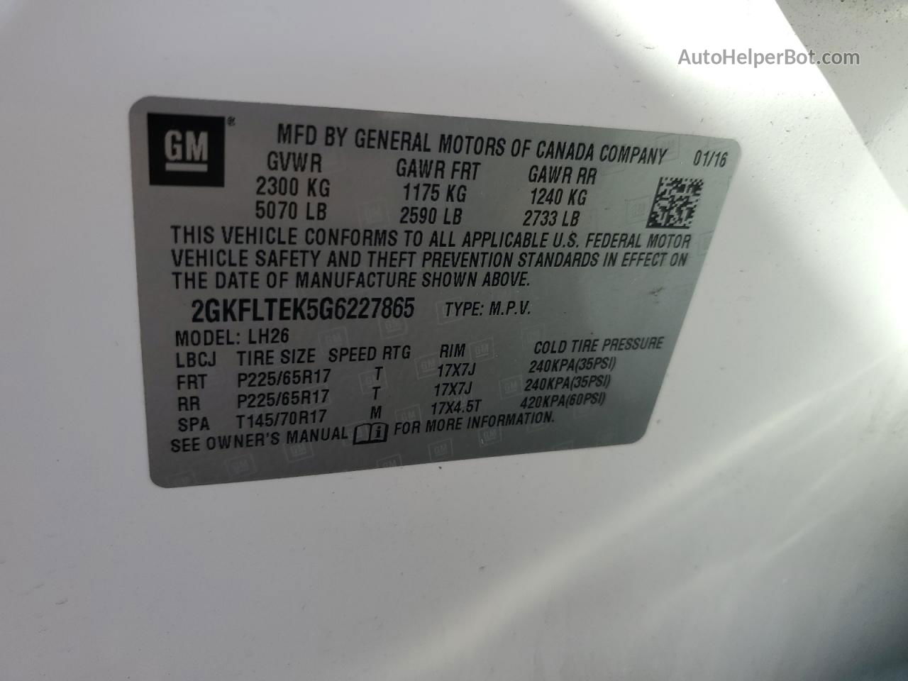 2016 Gmc Terrain Sle White vin: 2GKFLTEK5G6227865