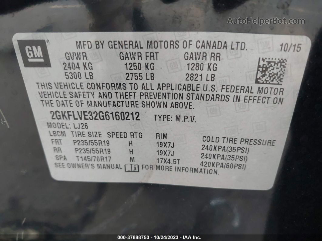 2016 Gmc Terrain Denali Черный vin: 2GKFLVE32G6160212