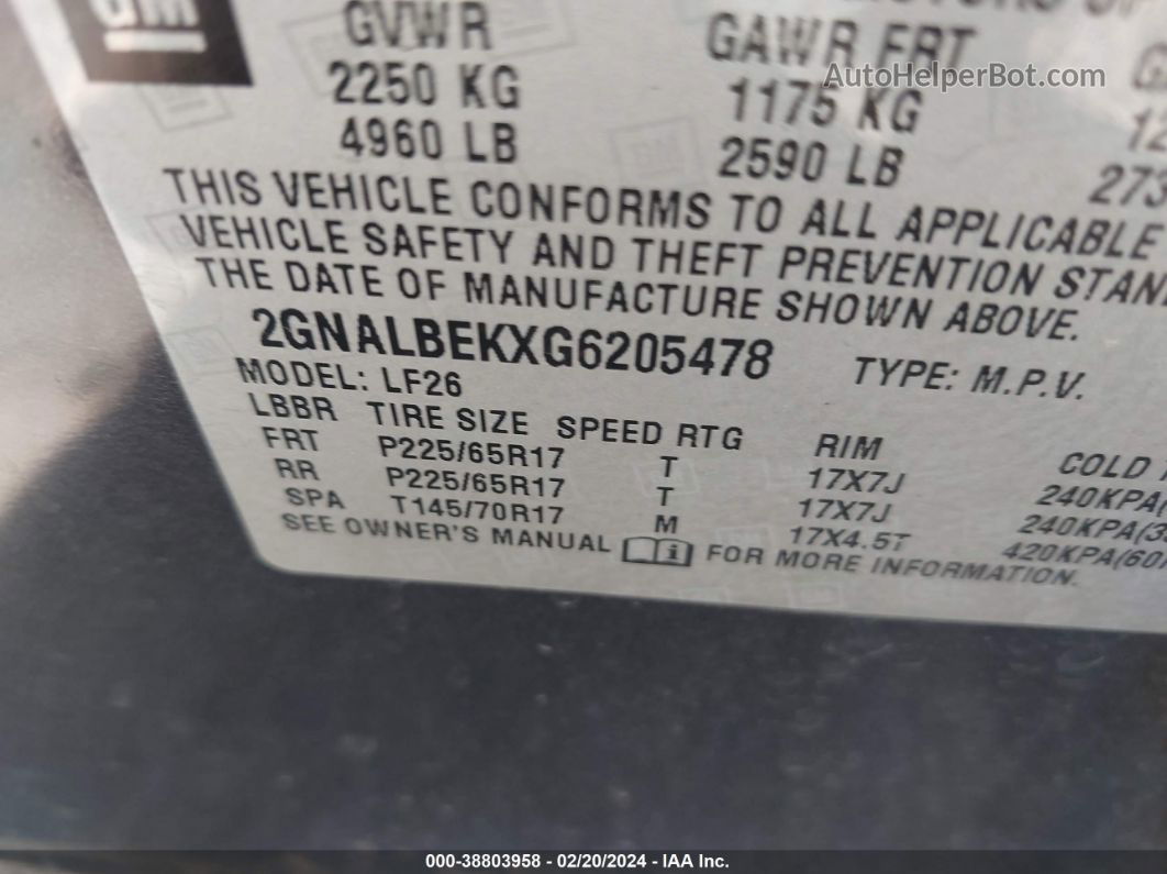 2016 Chevrolet Equinox Ls Серый vin: 2GNALBEKXG6205478