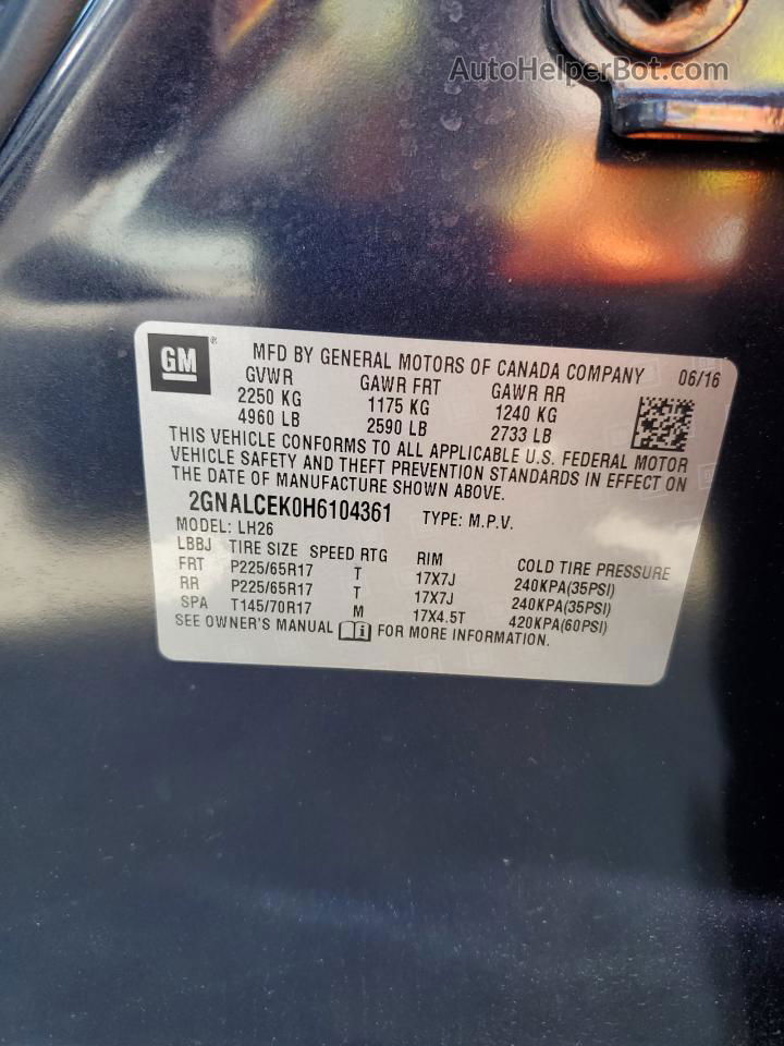 2017 Chevrolet Equinox Lt Blue vin: 2GNALCEK0H6104361