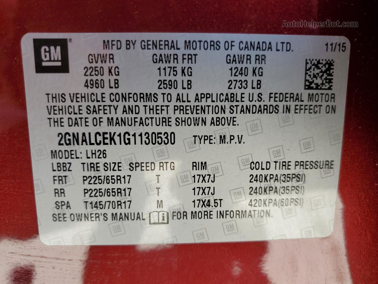 2016 Chevrolet Equinox Lt Maroon vin: 2GNALCEK1G1130530