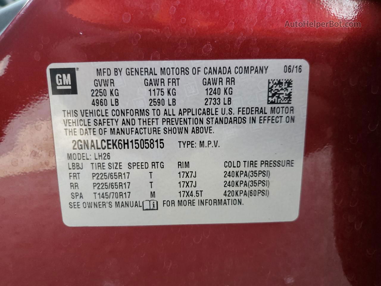 2017 Chevrolet Equinox Lt Red vin: 2GNALCEK6H1505815