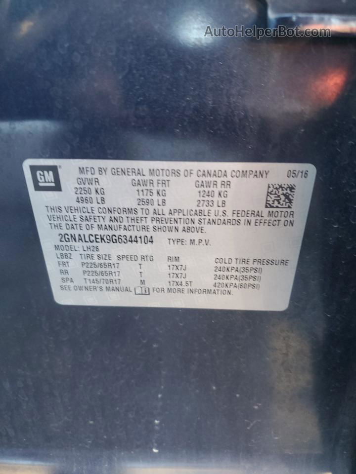 2016 Chevrolet Equinox Lt Синий vin: 2GNALCEK9G6344104