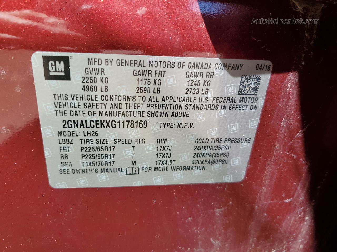 2016 Chevrolet Equinox Lt Maroon vin: 2GNALCEKXG1178169
