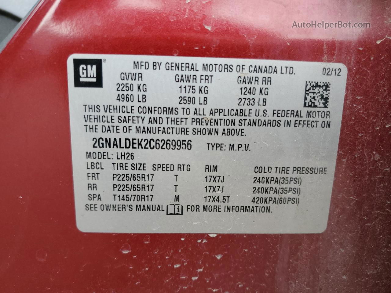 2012 Chevrolet Equinox Lt Red vin: 2GNALDEK2C6269956
