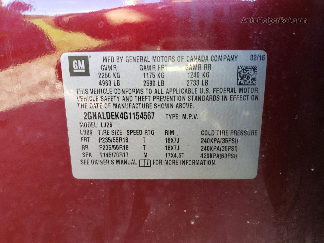 2016 Chevrolet Equinox Ltz Maroon vin: 2GNALDEK4G1154567