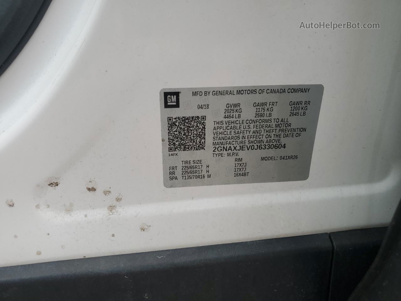 2018 Chevrolet Equinox Lt Белый vin: 2GNAXJEV0J6330604