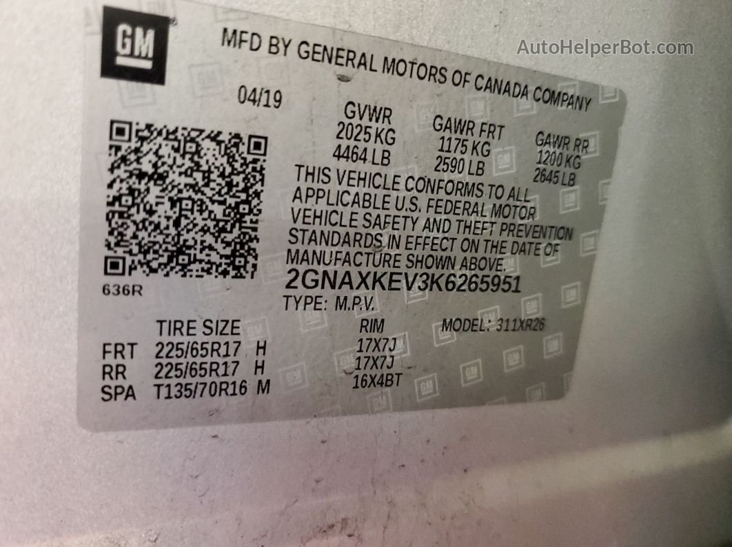 2019 Chevrolet Equinox Lt vin: 2GNAXKEV3K6265951