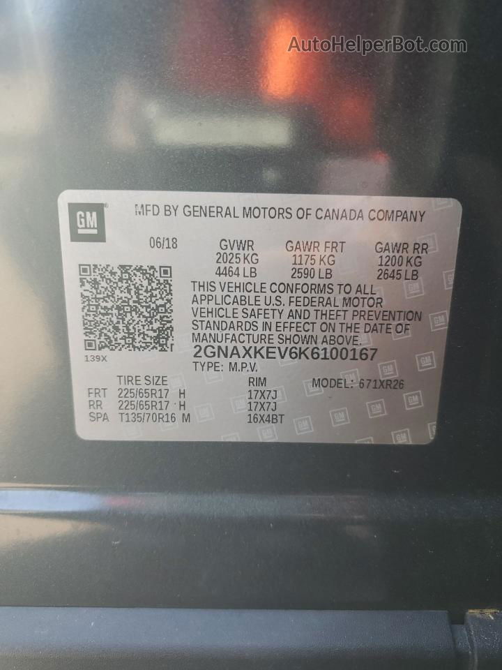2019 Chevrolet Equinox Lt Gray vin: 2GNAXKEV6K6100167