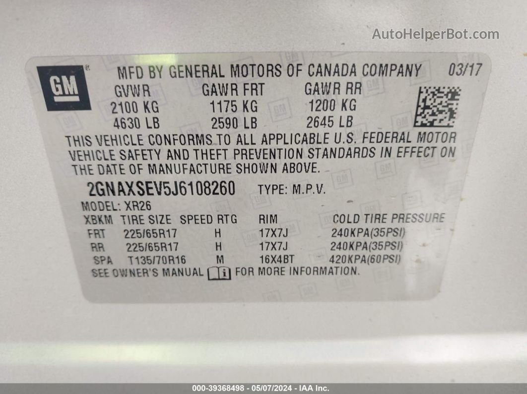 2018 Chevrolet Equinox Lt Silver vin: 2GNAXSEV5J6108260