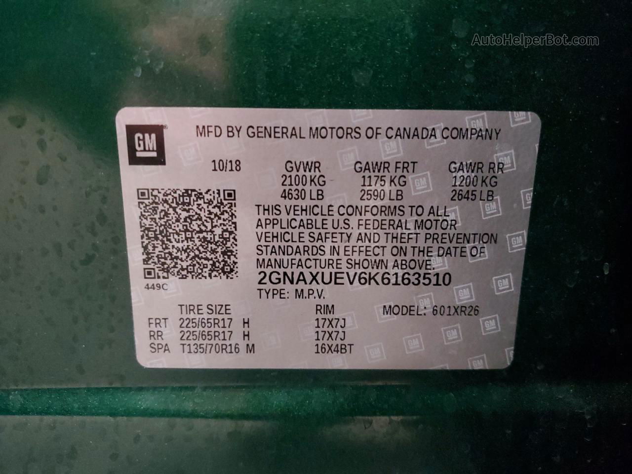 2019 Chevrolet Equinox Lt Green vin: 2GNAXUEV6K6163510